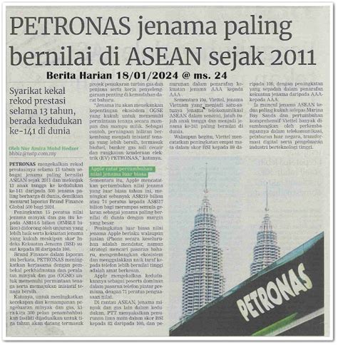 Petronas Jenama Paling Bernilai Di Asean Sejak 2011 Keratan Akhbar