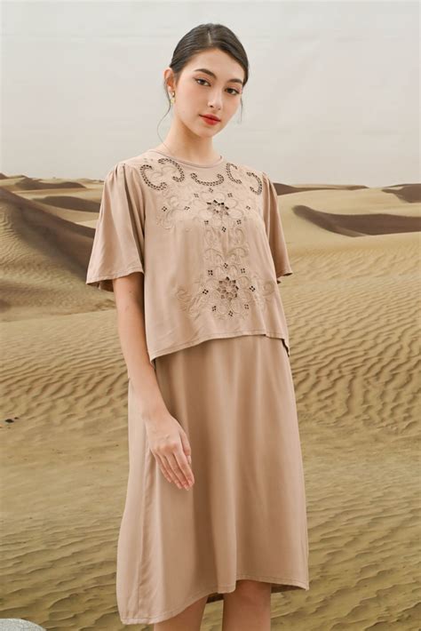PO Kaluna Dress Nude Bordir Kerancang Non Nik
