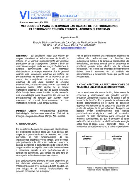 Metodología Para Determinar Las Causas De Perturbaciones De Tensión En Instalaciones Eléctricas