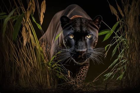 Panther Hunting Its Prey Crouched And Ready To Pounce Stock Photo