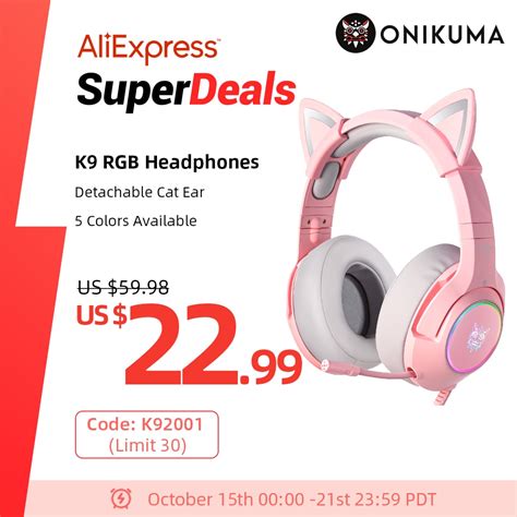 Onikuma K Pink Cat Ear Headphones With Rgb Led Light Flexible Mic