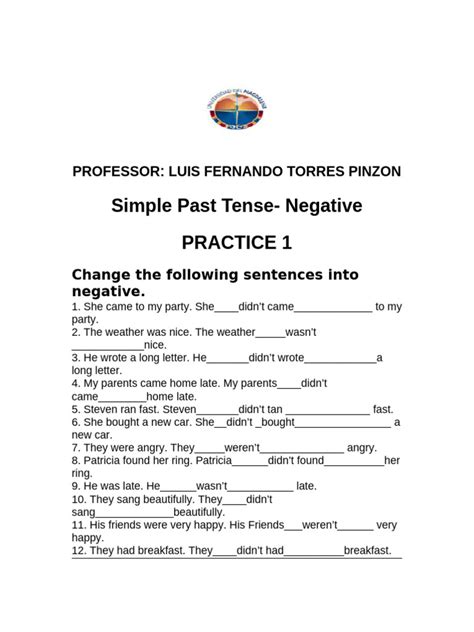 simple  tense  negative practice  language arts discipline