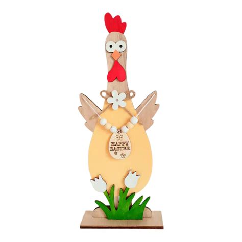 Xssm Wooden Rooster Ornament – Chicken Figurine with Flower Bow