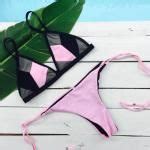 Off Color Block String Bikini Set In Pink Zaful