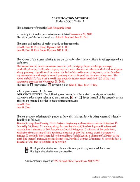 Certificate Of Trust Document Sample