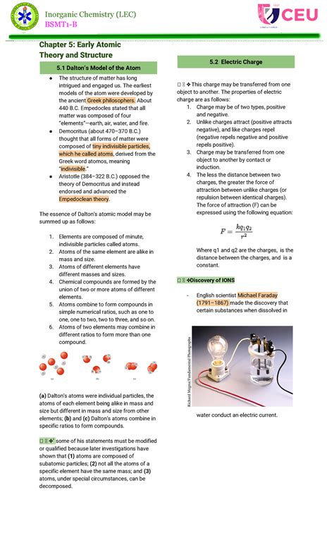 Inorg Chem Lec Complete Notes Bsmt B Chapter Early Atomic