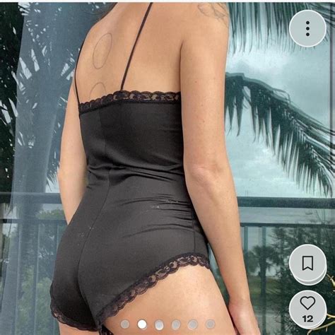 Vintage Black Lace Lingerie Teddy Romper M Model Depop