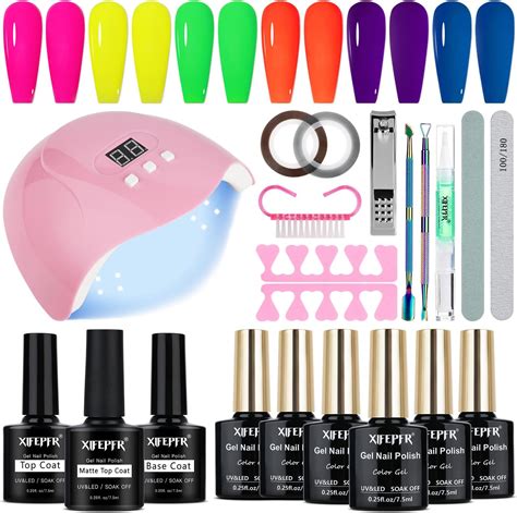 Amazon Xifepfr Neon Gel Nail Polish Kit With Uv Light Colors Hot Pink Blue Purple