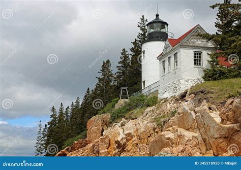 bass harbor head light station   cliff stock photo image