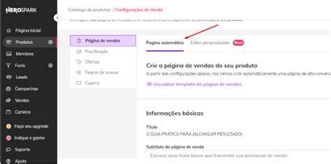 Como configurar a página de vendas do seu produto HeroSpark