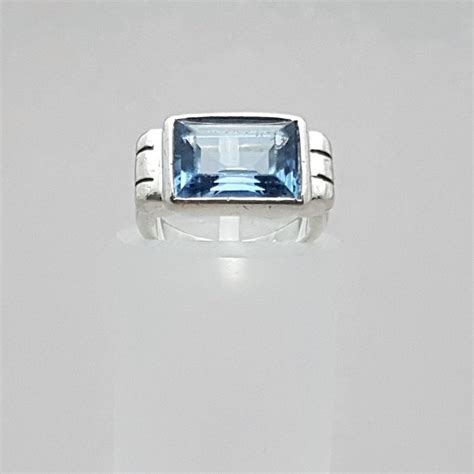 Art Deco Blauwe Spinel Getest Silver Ring Ring Size Mm