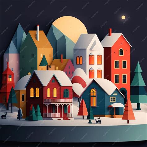 Premium Ai Image Nordic Winter Landscape With Cute Houses Christmas