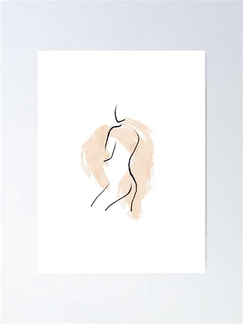 Female Nude Body Print Fine Line Print Beige Abstract Woman Print Mid Century Modern