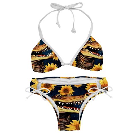 Crocodile Starry Sky Sunflower Adjustable Strap Bikini Set With Detachable Sponge Two Pack