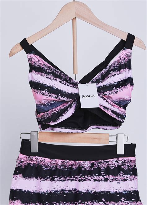 High Waisted Striped Surplice Pink Bikini Set Rosewe Usd