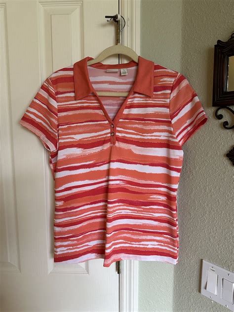 Chicos Zenergy Peach Red White Golf Top Ebay