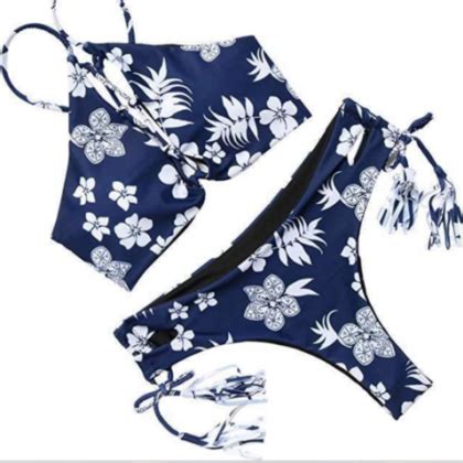 Print Tassel Crisscross Sexy Fashion Strap Bikini Set Swimsuit Swimwear On Luulla