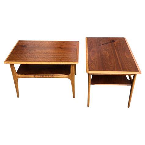 Pair Of Mid Century Modern Two Toned Side End Tables With Shelf For