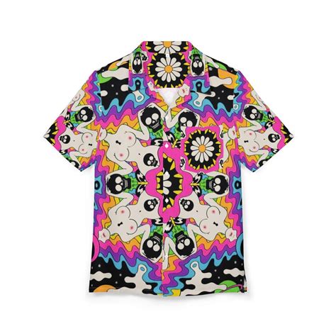 Nude Girl Trippy Psychedelic Skull Flower Pattern Hawaiian Shirt Etsy