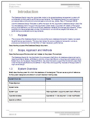 Database Design Document (MS Word Template + MS Excel Data Model) – Templates, Forms, Checklists ...