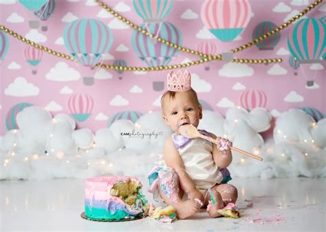 Hot Air Balloon First Birthday Cake Smash Photoshoot