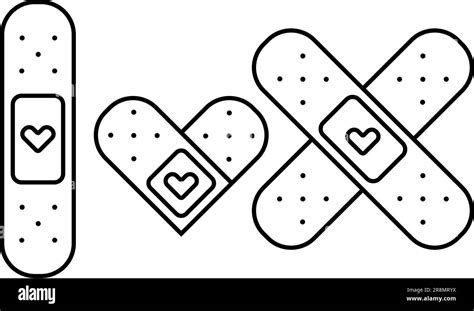 Medical Cute Illustration Of Band Aid With A Heart In Outline Style