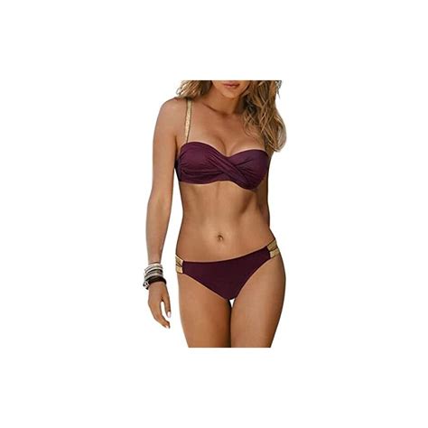 Yutdeng Costume Da Bagno Fascia Oro Fluorescente Due Pezzi Bikini Donna Con Ferretto Halter Push