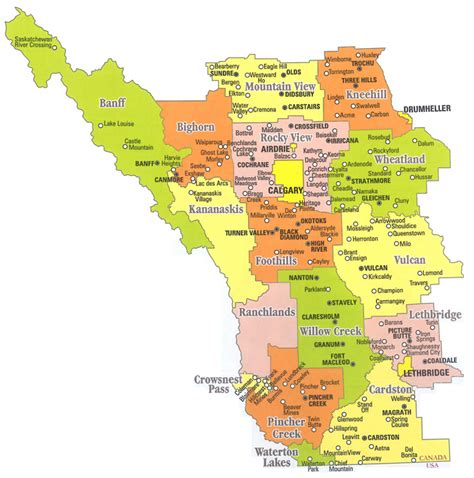 Southern Alberta Rural Counties Map: Calgary area