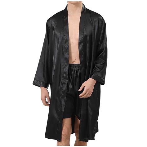 Iroinnid Satin Pajamas Sets For Men Two Pieces Wrap Front Robe With Shorts Casual Silk Sleepwear