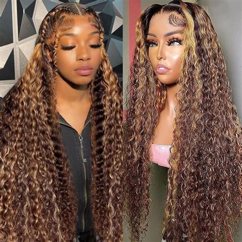 Htsly Highlight Ombre Lace Front Wig Human Hair Honey Blonde Water Wave Wig 13x6 HD Lace Frontal