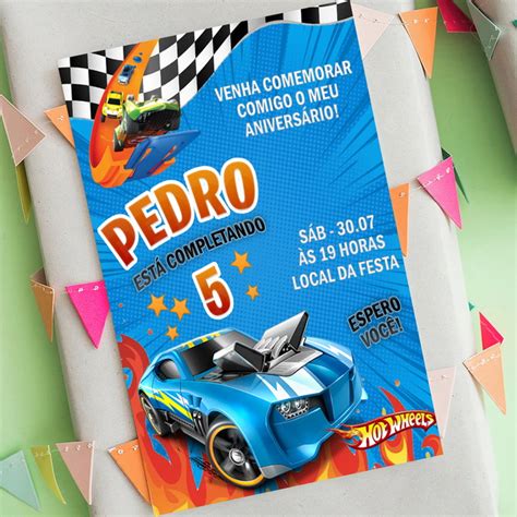 Convite de Aniversário Hot Wheels Digital Elo