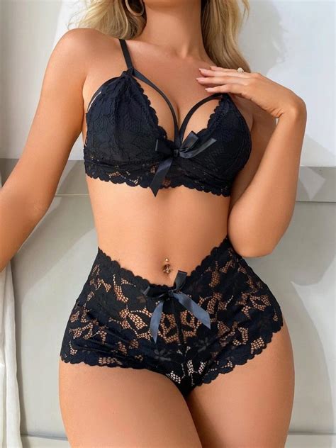 Classy Floral Lace Cut Out Bow Front Lingerie Set Artofit