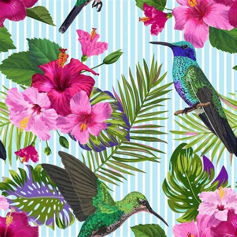 Premium Vector Tropical Seamless Pattern With Hummingbirds Exotic