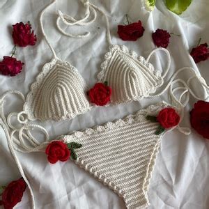 Red Rose Bikini Set Triangle Crochet Bikini Set Crochet Bathing Suit Crochet Swimsuit Gypsy