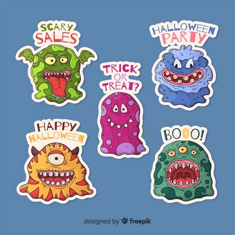 Free Vector Halloween Monster Stickers Collection