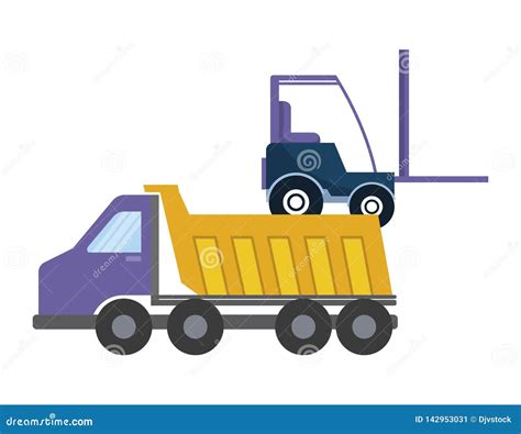 Under Construction Dump Truck And Forklift Stock Illustration