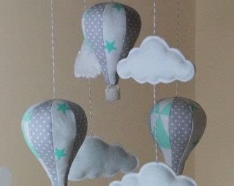 Hot Air Balloon Baby Mobile With Bunting Mint Polka Grey Stars And Clouds Etsy