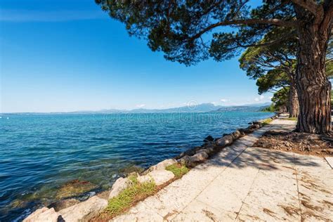 Promenade On Lakeshore Of Lake Garda In Lazise Village Verona Veneto