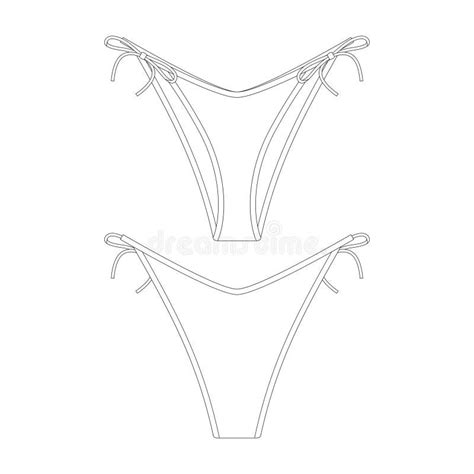 Template Low Rise Tie Bikini Bottom Vector Flat Design Outline Clothing Collection Stock Vector