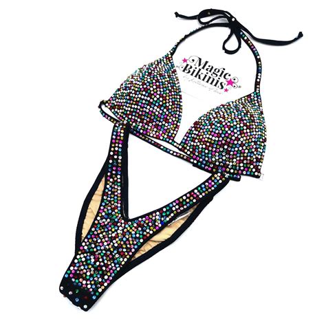 Competition Bikini No 09 Navy Lycra With Mixed Crystals IFBB PCA NABBA WFF GBO Magic