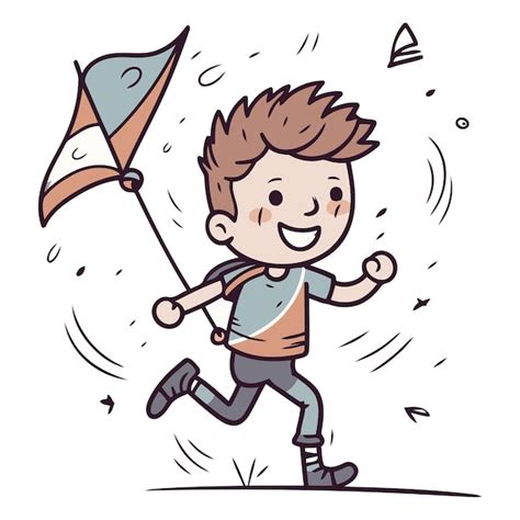 Premium Vector Cute Boy Running With A Kite Vector Cartoon Illustration