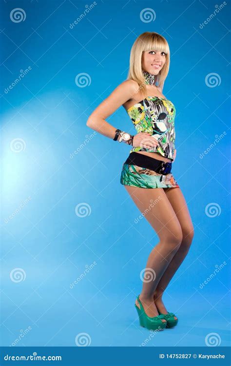 Blonde On Blue Background Stock Image Image Of Nice