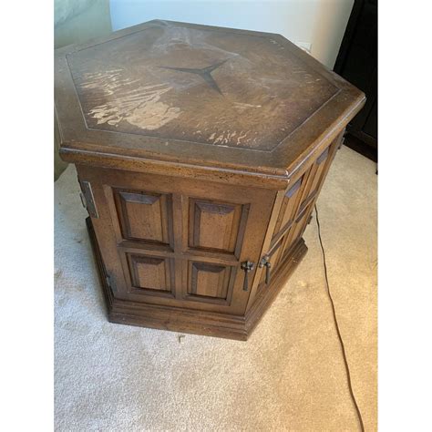 Vintage Hexagonal End Table W Storage Aptdeco