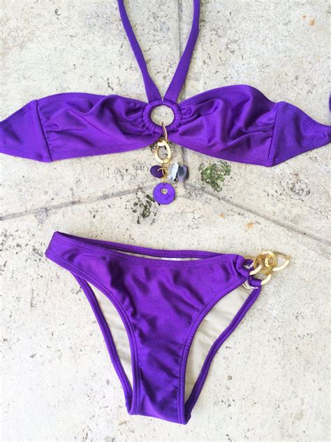 Purple Bikini Top Bottom Brazilian Cut Swimwear By Mittmibyd