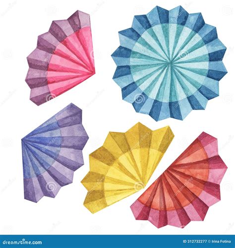 Fiesta Paper Fan Flowers Set In Watercolor Stock Photo | CartoonDealer