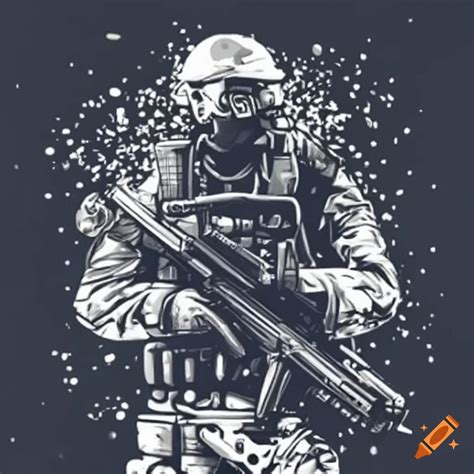 Black And White Stencil Of A Swat Team Soldier With Rocket Launcher On