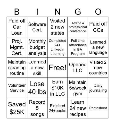 2024 Goals Bingo Card