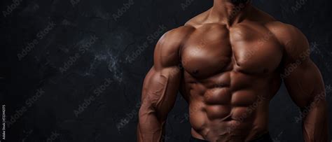 Naked Chest And Abdomen Of A Muscular Bodybuilder Athletic Man Gym Training Fit And Lean Body