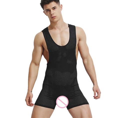 Sexy Men S Bodysuit Wrestling Singlet Bikini Jumpsuit Suspender Mesh