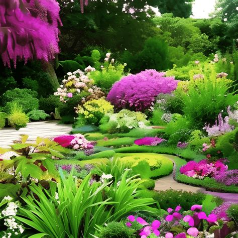 Beautiful Garden with Flowers · Creative Fabrica